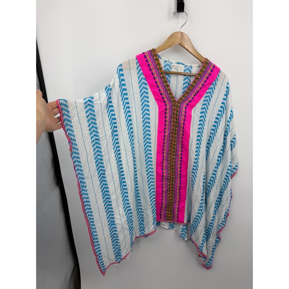 Pitusa Embroidered Kaftan top Women Standard White Blue Neon Pink Boho Tunic